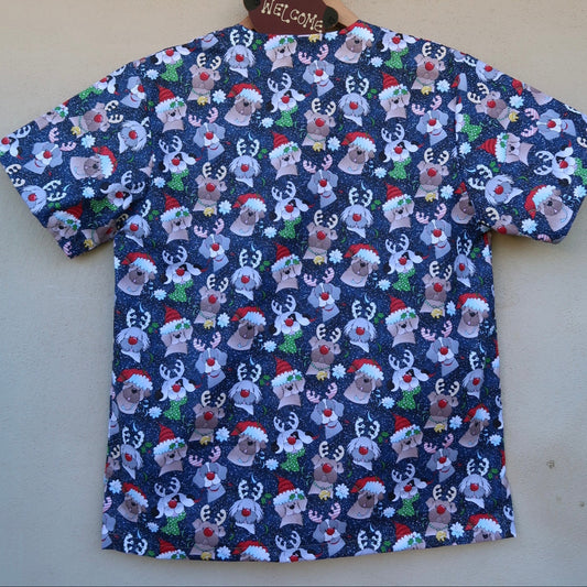 Christmas Reindeer Puppies Scrub Top πΆπ