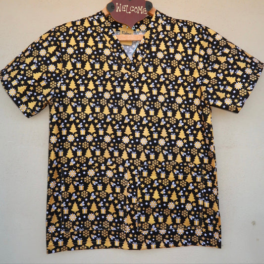 Golden Christmas Scrub Top ⚜️🎄(XS only)