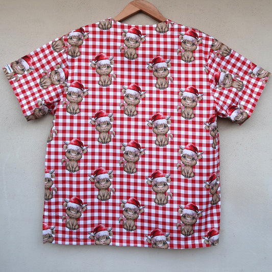 Red Gingham Highland Scrub Top🎅🏼