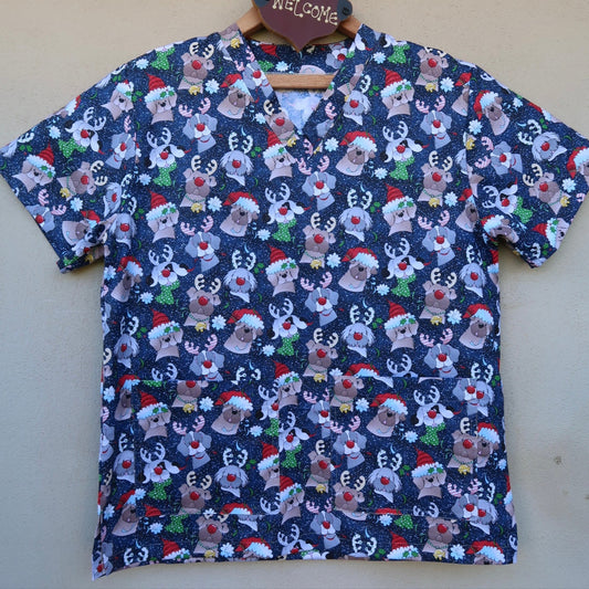 Christmas Reindeer Puppies Scrub Top 🐶🎄