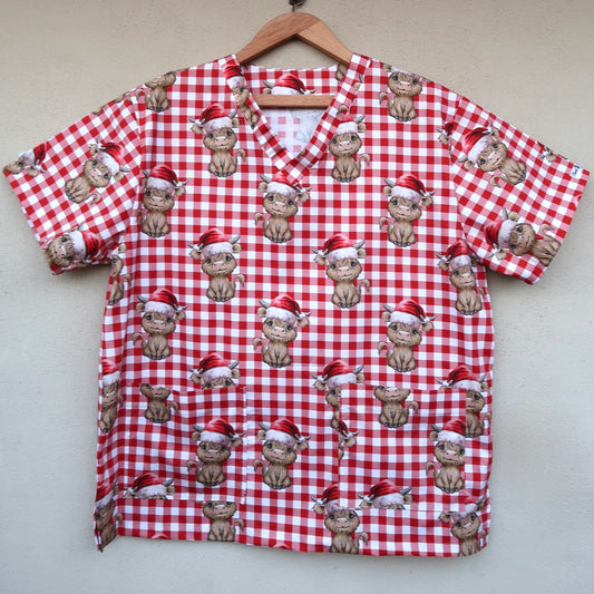 Red Gingham Highland Scrub Top🎅🏼