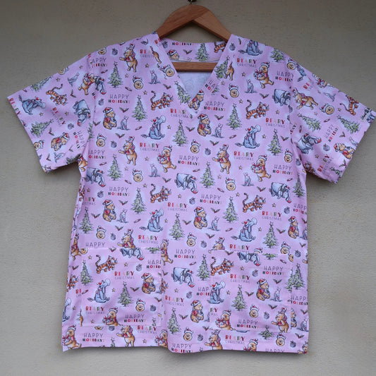 Pink Winnie the Pooh Christmas Scrub Top 🧸🎀🎄