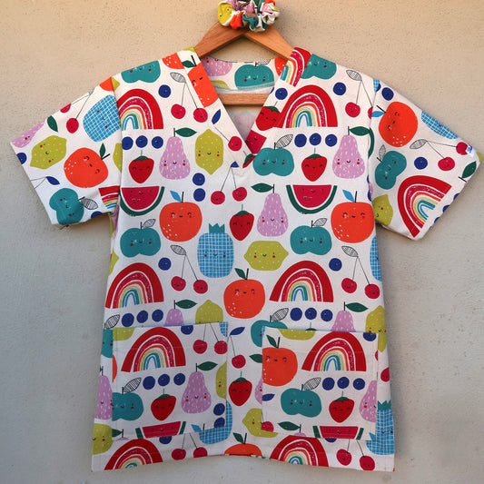 Dancing Fruits Scrub Top 🍇🍒🍊