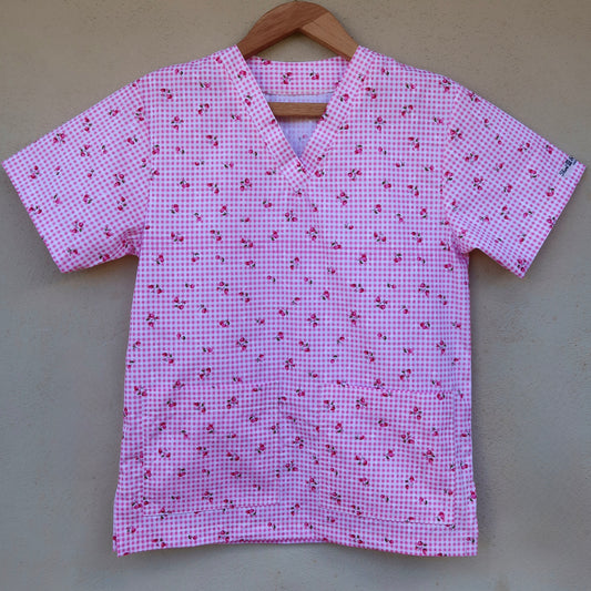 Pink Embroidered Scrub Top 🍒🍓