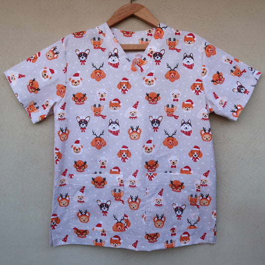 Festive Doggo's Scrub Top 🎄