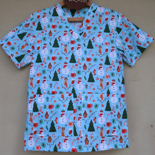 Snowman Christmas Scrub Top ⛄️❄️🎄