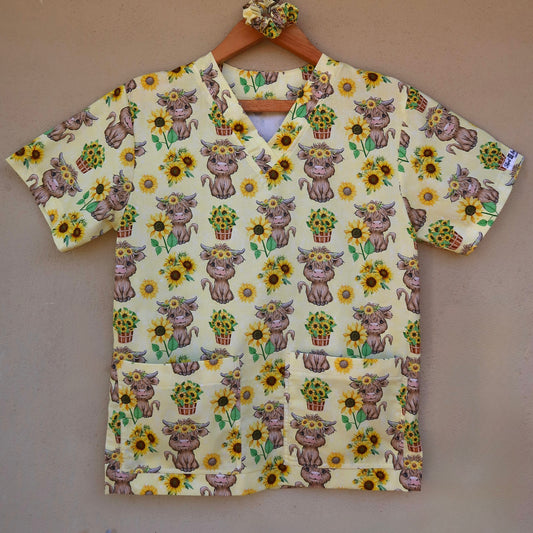 Sunflower Highland Scrub Top 🌻🐮
