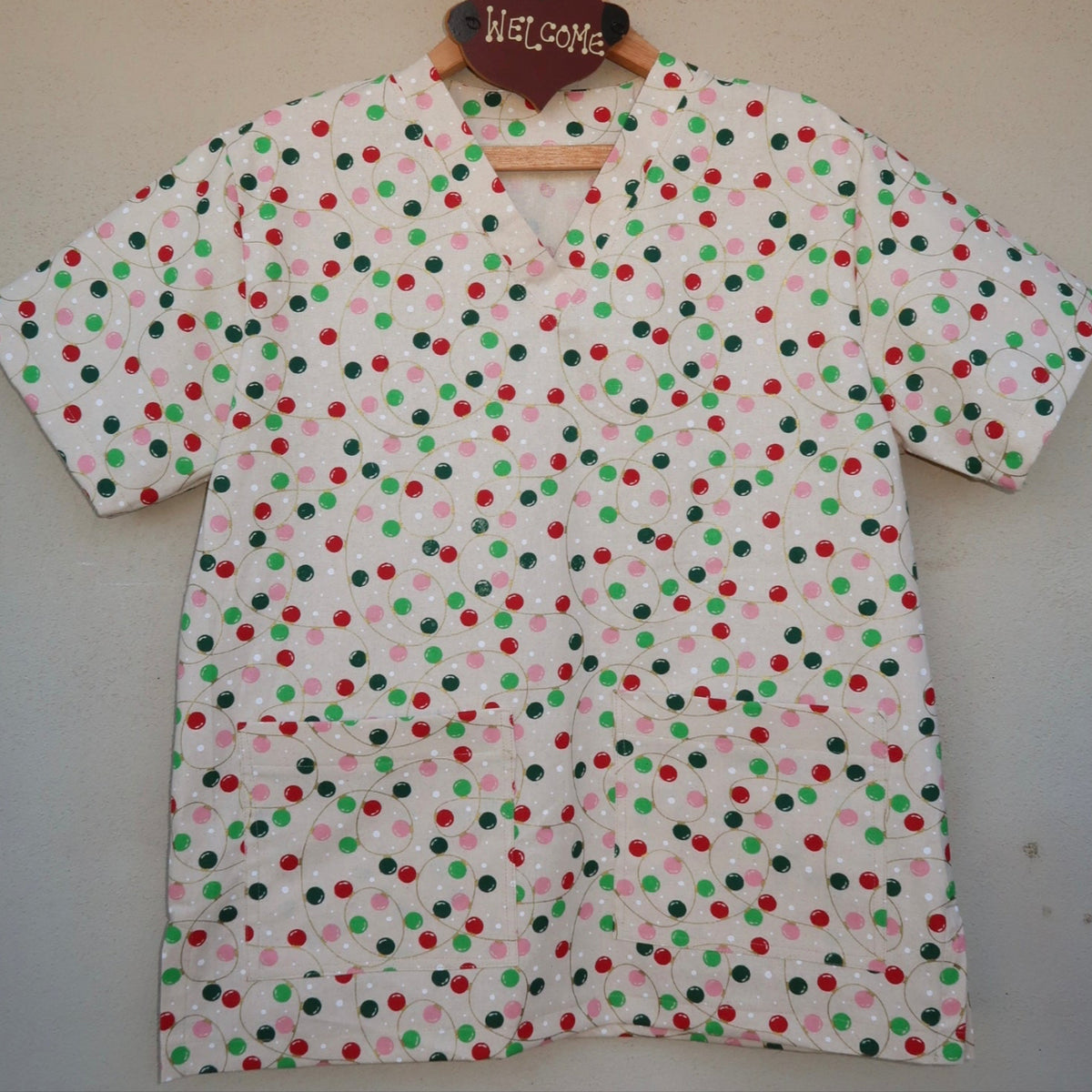 Christmas Bauble Lights Scrub Top 🎄
