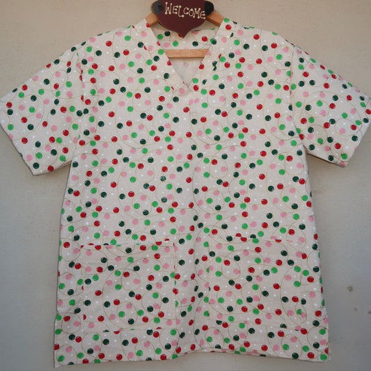 Christmas Bauble Lights Scrub Top 🎄