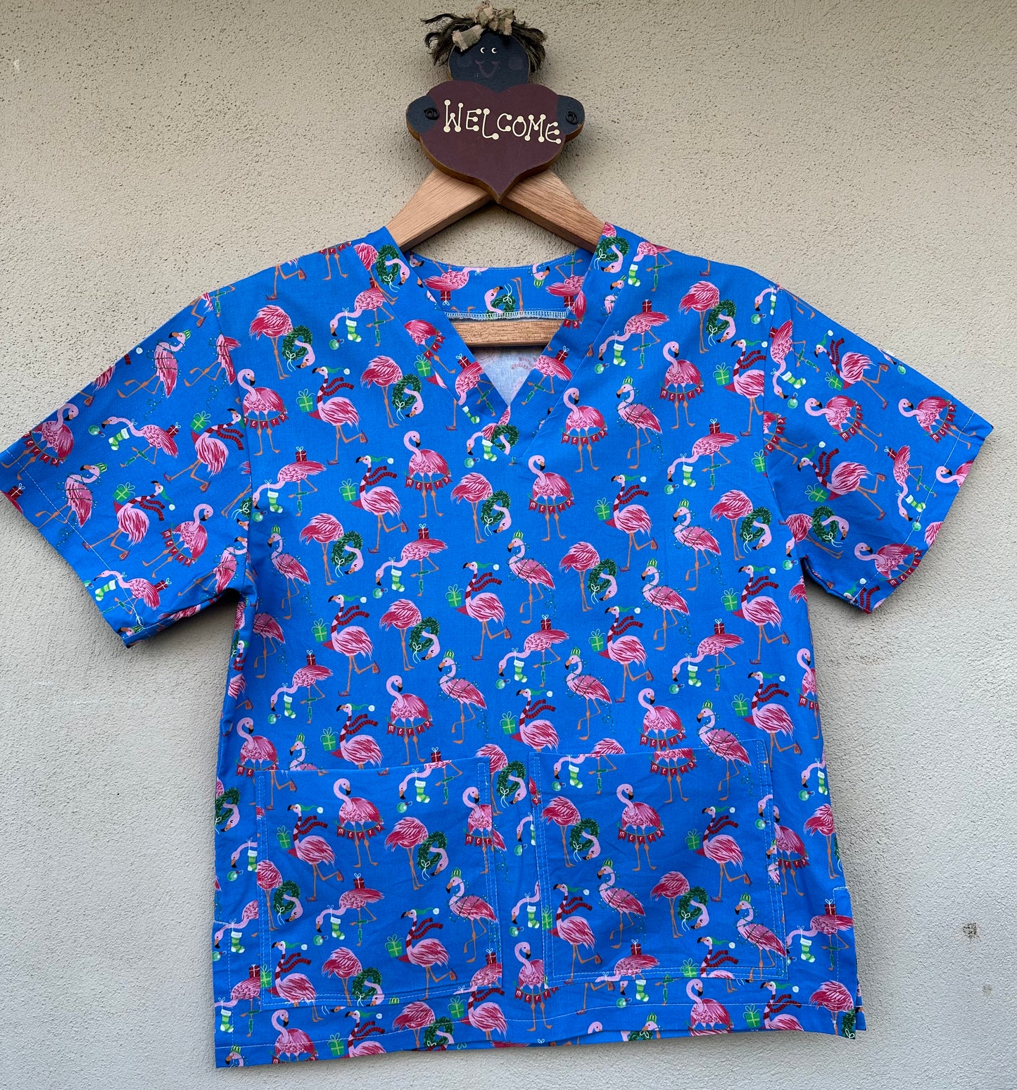 Flamingo Christmas Scrub Top 🎄