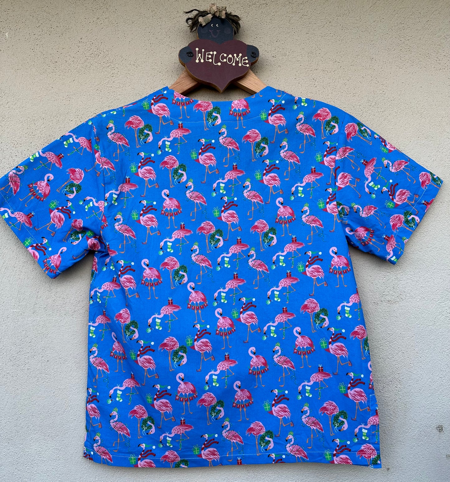 Flamingo Christmas Scrub Top 🎄